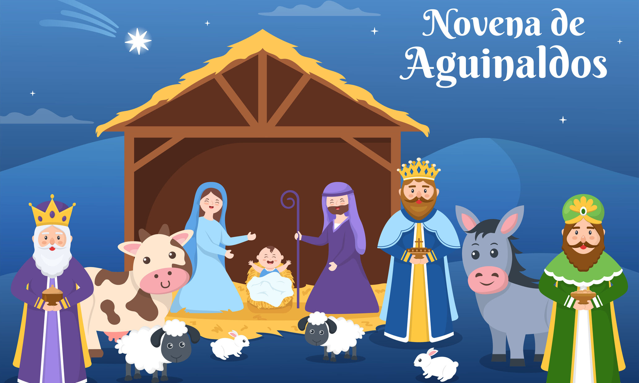 Novena De Aguinaldos Holiday Tradition in Colombia for Families to Get Together at Christmas in Flat Cartoon Hand Drawn Templates Illustration